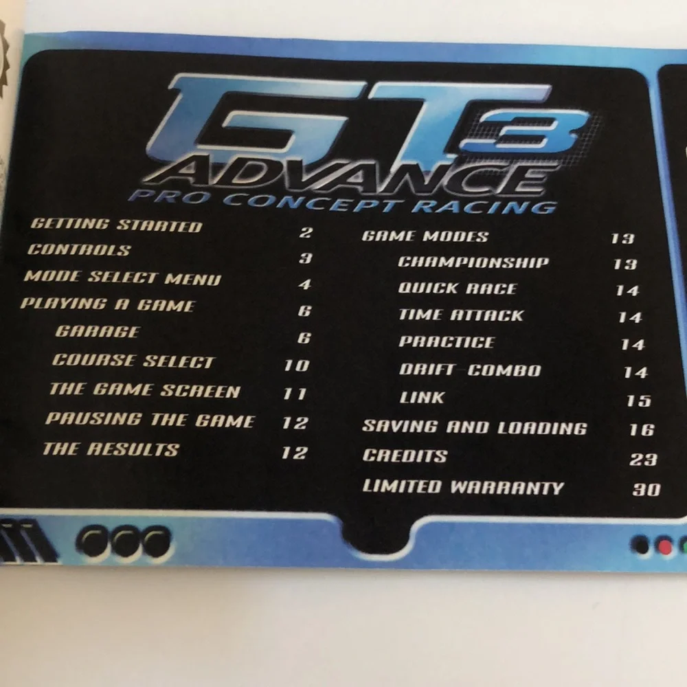 Nintendo Game Boy Advance GT3 Advance Pro Concept Racing game